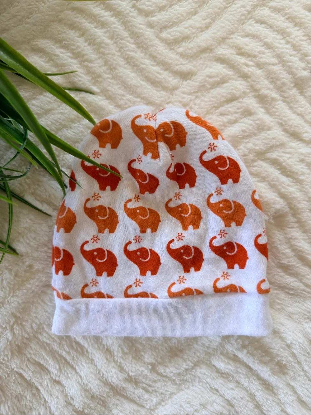 White Baby Essentials Set with Orange Elephant Print - 5 Piece